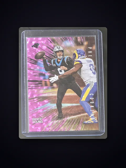 2026 Topps Pressure Cookers Pink Crackle Bryce Young card in a top-loader