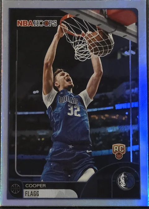 Cooper Flagg NBA Hoops Rainbow rookie card, Dallas Mavericks #32, RC logo, in a sleeve