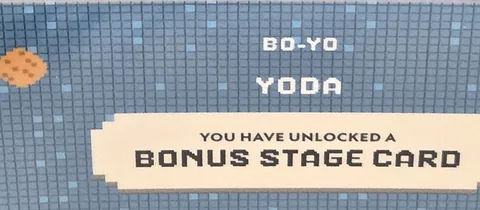 Card back close-up: BO-YO, Yoda, You have unlocked a Bonus Stage card